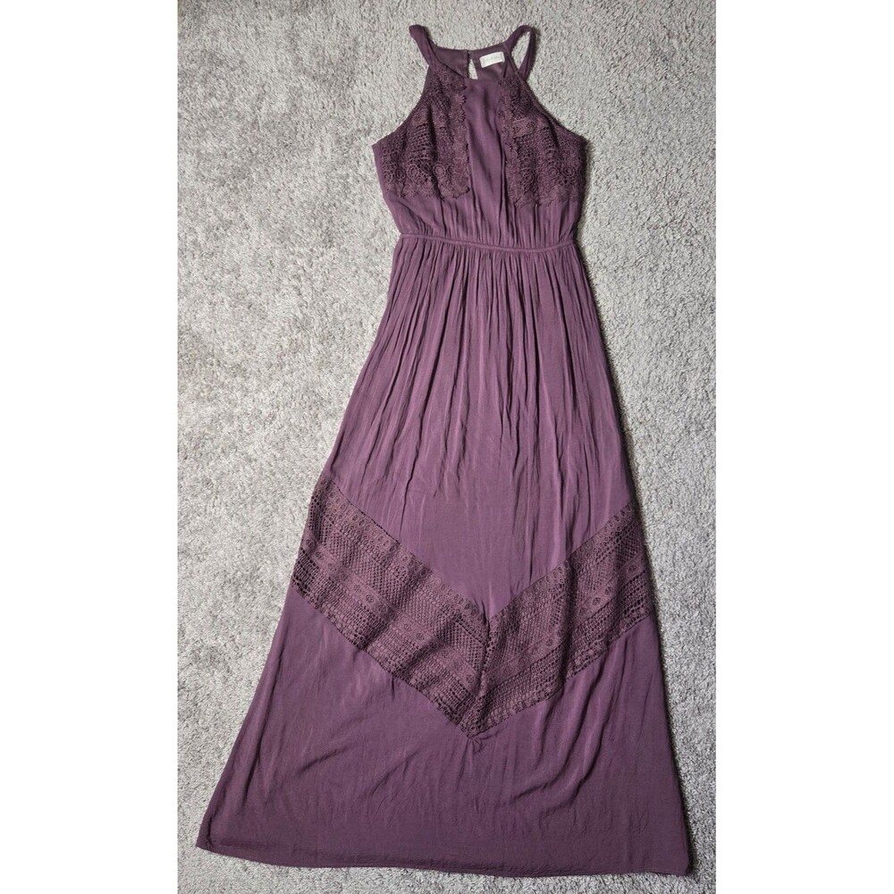 Altar'd State Mala Halter Long Maxi Dress Crochet Trim Purple Small Boho